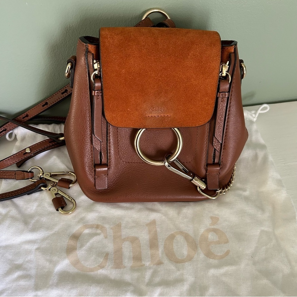 CHLOE Suede Calfskin Mini Faye Backpack Tan - Picture 10 of 10